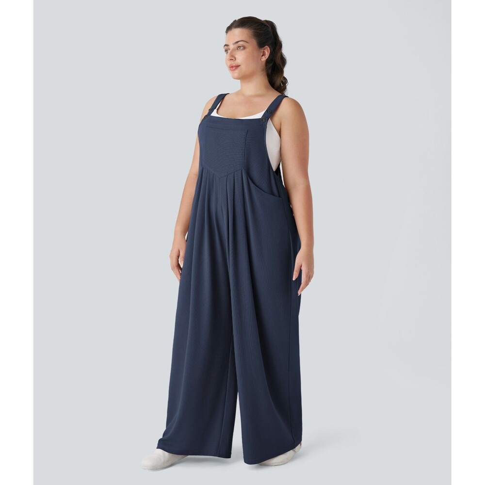 Halara Women's Pockets Waffle Blue Overall Size Large Petite